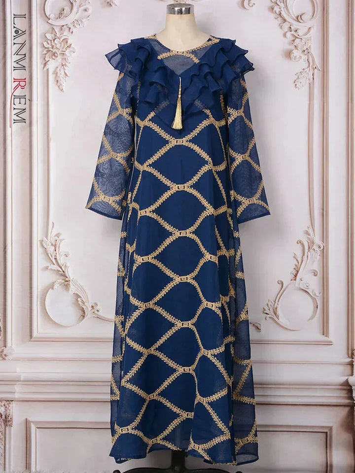 LANMREM Embroidery Ruffles A-line Dress