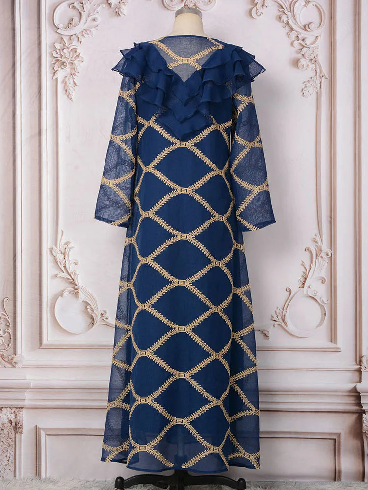 LANMREM Embroidery Ruffles A-line Dress