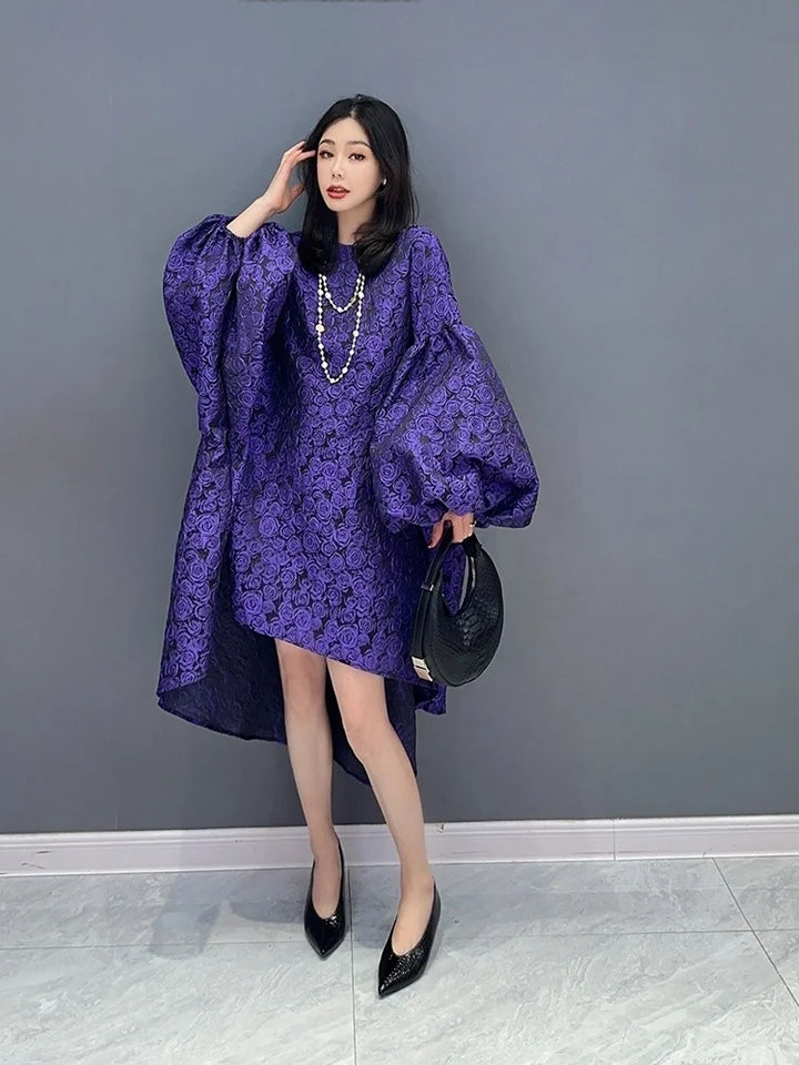 2024 Korean Fashion Casual Dress - Purple - Flower Print - Trendy - One Size (76-103cm)