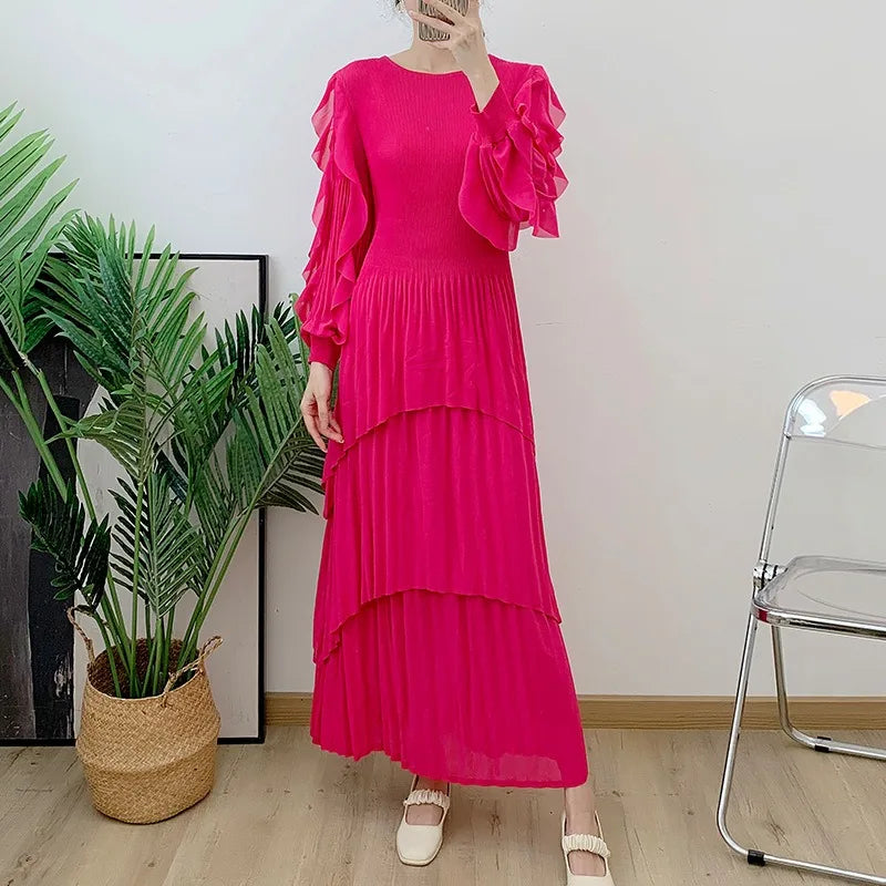 Elegant High Neck Pleated Ruffle Prom Dress - 2024 Summer Evening Party Gown for Women