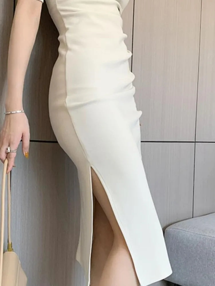 2022 Elegant Midi Party Dress for Women - Slim Bodycon Office Attire