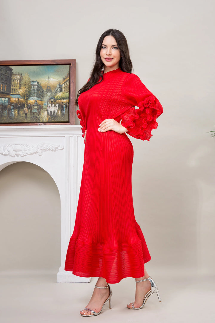 Luxury Elegant Floral Pleated Dress for Women