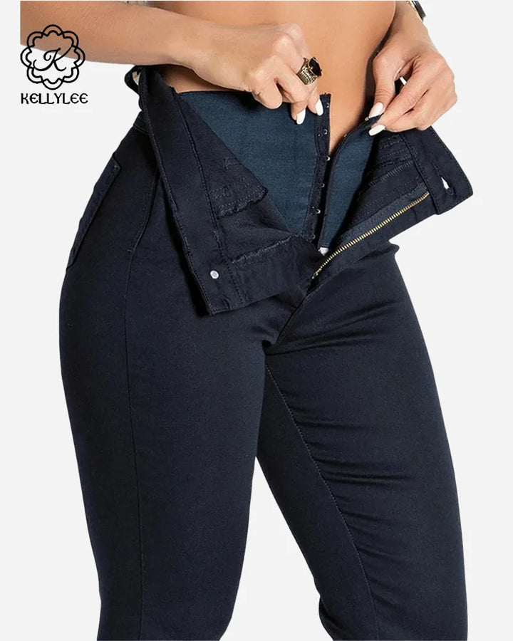 Get the Perfect Fit with Sawary High Waist Jeans - Super Lipo Spandex, Ultimate Waist to Hip Ratio, Zipper Included!