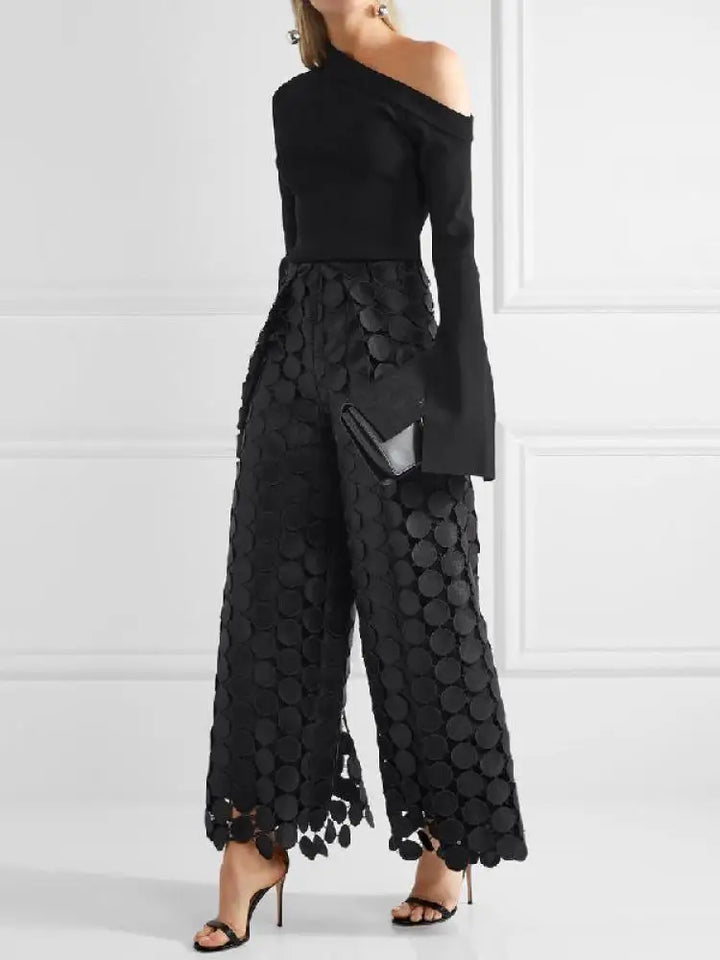 2023 Spring Autumn Hollow Polka Dot High Waisted Wide Leg Pants - Perfect for Stylish Leisure Fashion!