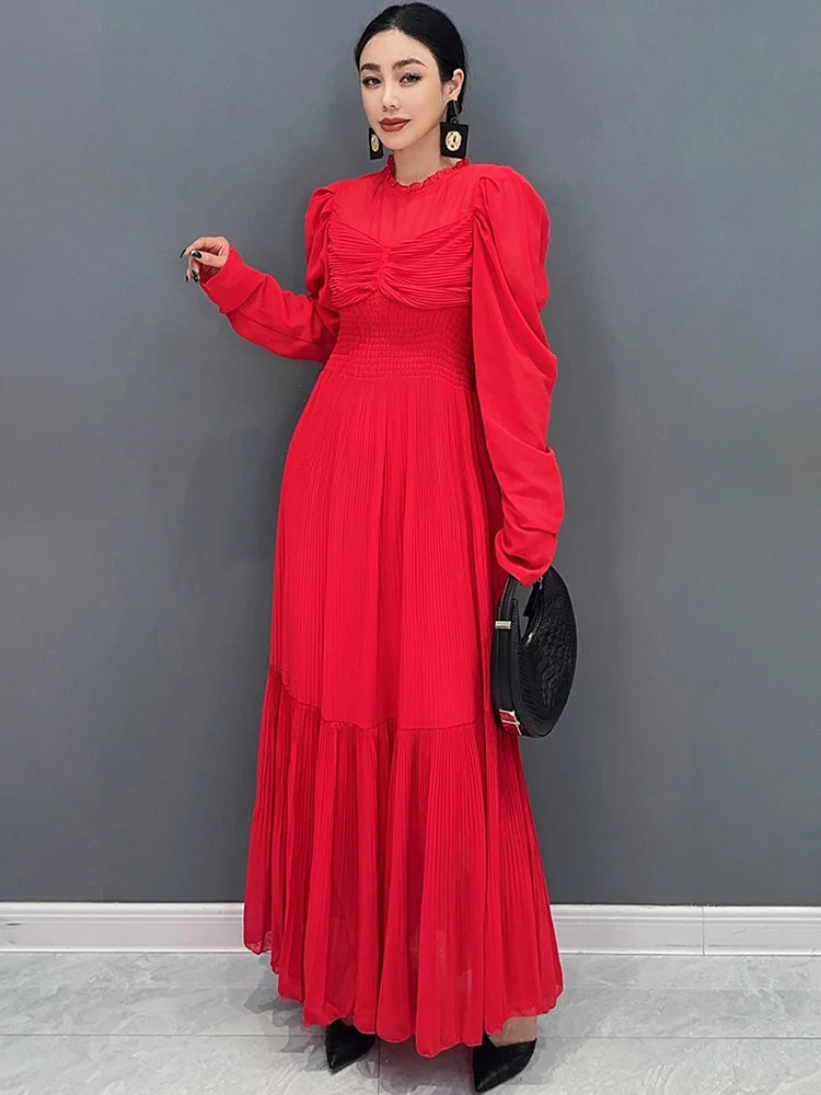 Stunning SHENGPALAE Red Dress - 2024 Spring/Summer Fashion - Large Hem & Pleated - Beautiful & Elegant - Sizes Up to 5XL