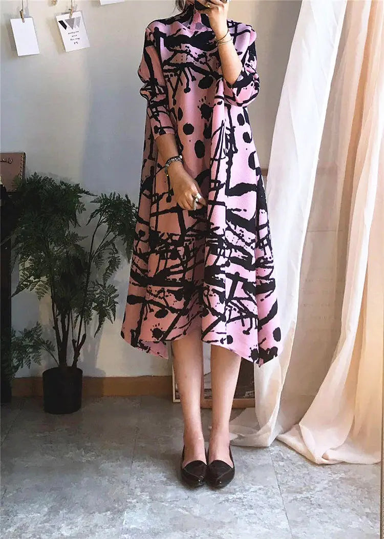 Stylish High-Neck Print Dress for Spring/Summer '23 - Loose Fit, Anti-Aging Base