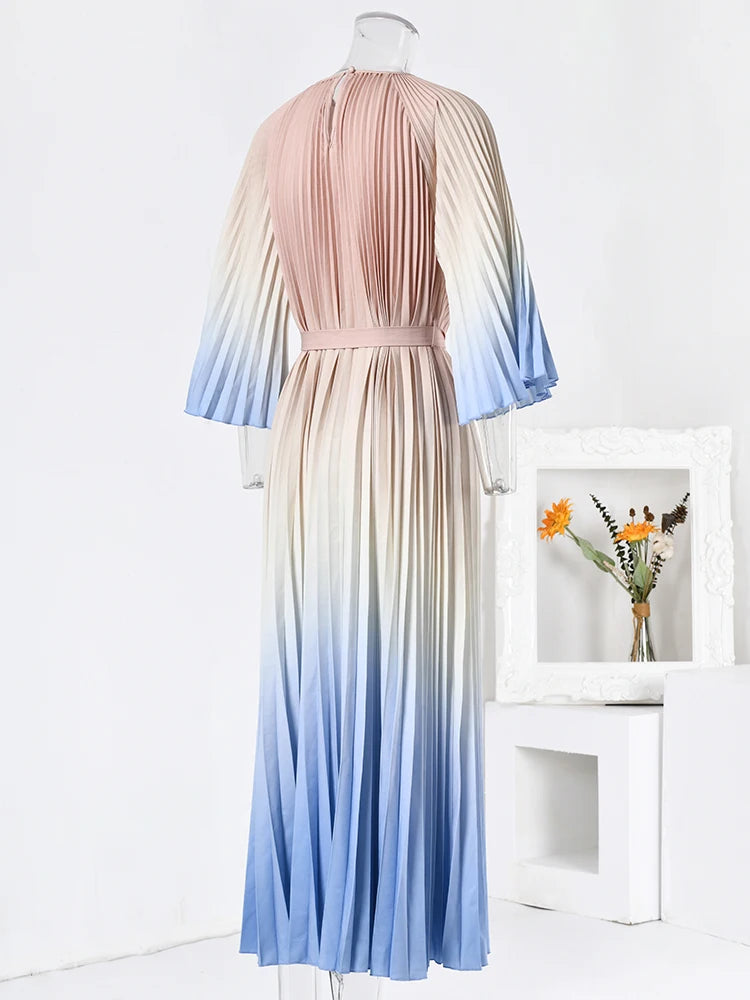 LANMREM Gradient Pleated Dress - Elegant Spring Party Wear