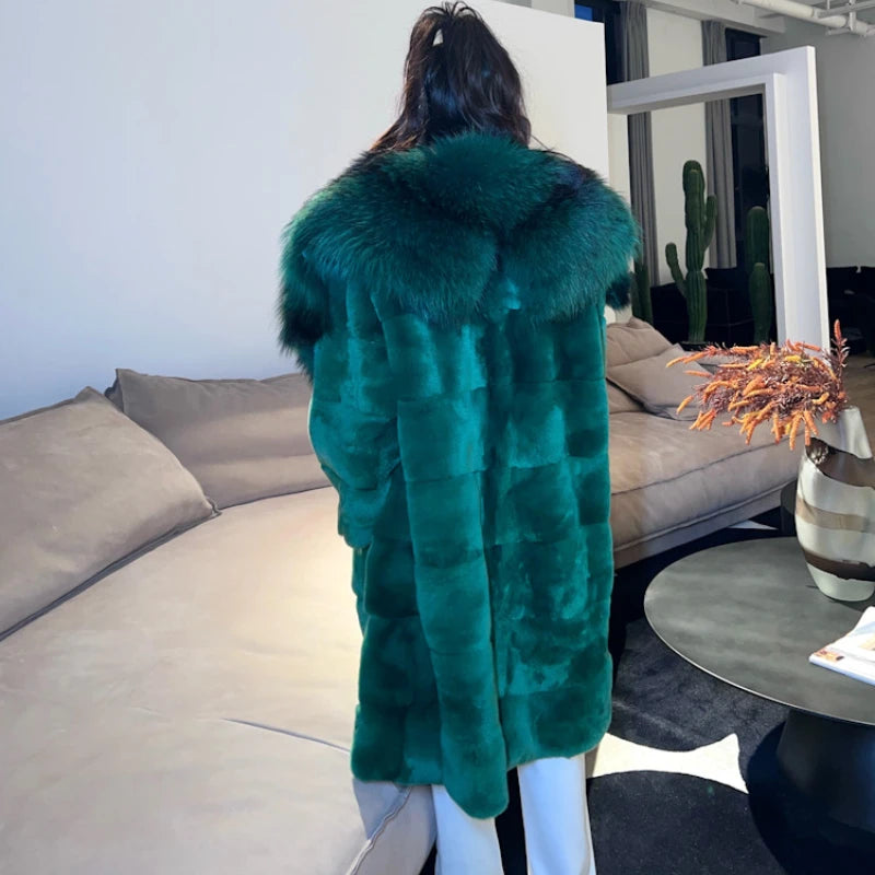 Hot Sales 2023 whole New Imported Light Luxury Fluffy Full Rex Rabbit Fur Jacket Raccoon Fur Collar mid-length Women Fur Coat