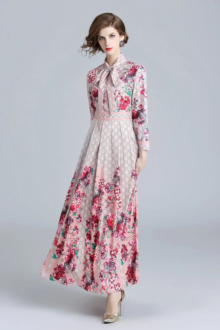 Vintage Floral Print Maxi Dress - Elegant A-line for Women's Party & Vacation