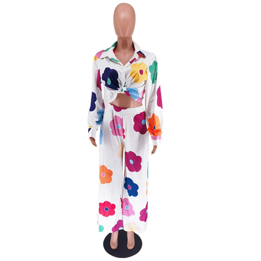 Upgrade Your Office Look with Elegant Floral Print 2-Piece Set - Blouse & Wide Leg Pants
