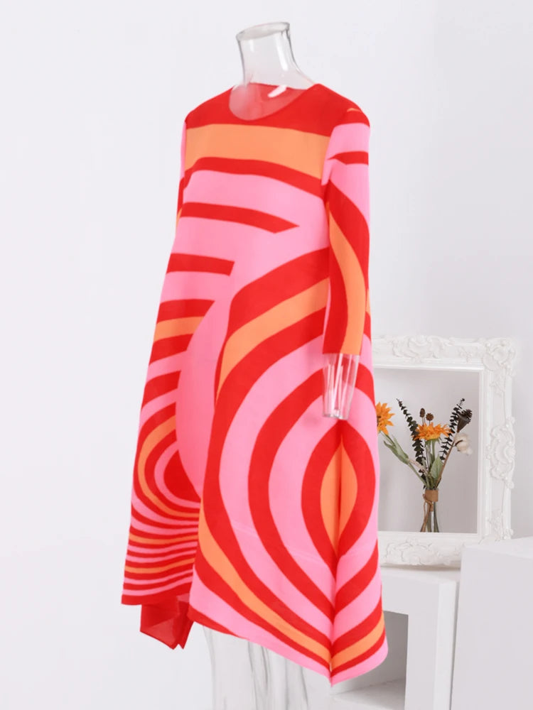 Spring Striped Dress - Color Block, Loose Fit, Mid-Length - 2024 New Arrival