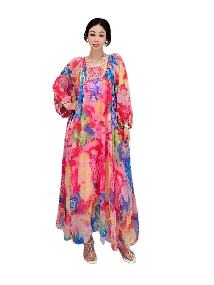 Upgrade Your Style with QING MO's 2024 Spring/Summer Flower Chiffon Dress - Thin & Chic!