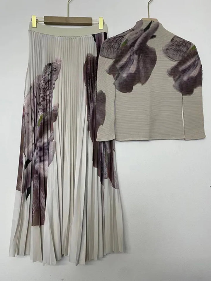 Stylish 2-Piece Party Set with Long Sleeve Top and High Waist A-Line Skirt - 2024 Autumn Collection