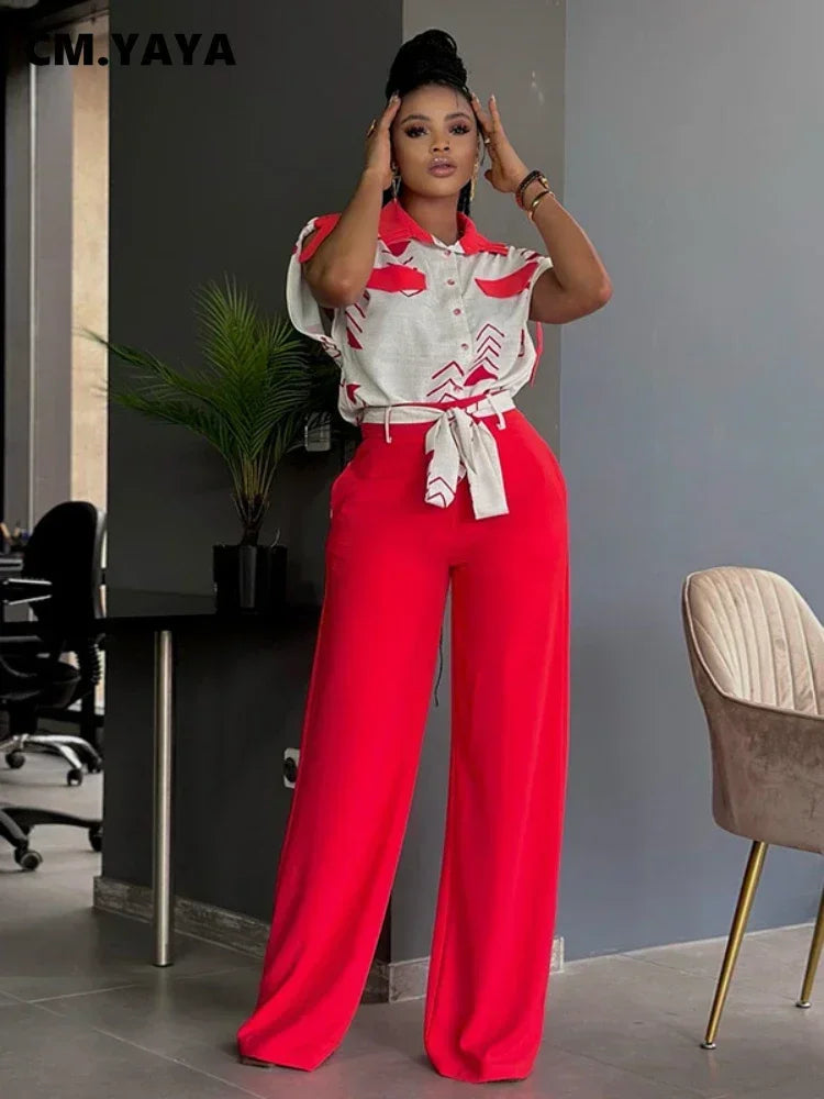 Unleash Your Inner Fashionista with CM.YAYA's 2-Piece Set - 2023 INS Chic Button-Up Shirt and Straight Wide Leg Pants. Upgrade Your Wardrobe Now!