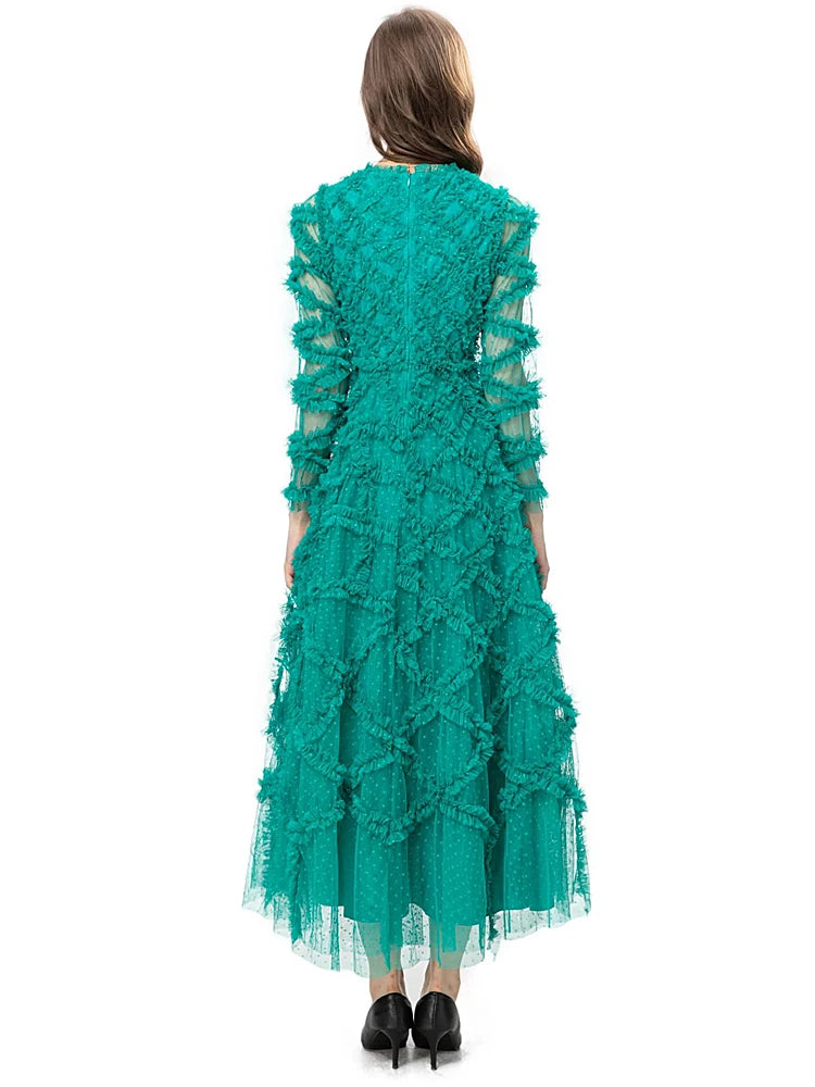 Chic Green Mesh Dress for Ladies | Spring/ Autumn Fashion | High Quality | Sun Protection