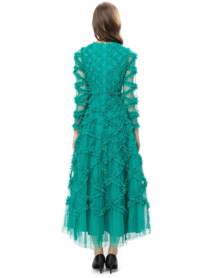 Chic Green Mesh Dress for Ladies | Spring/ Autumn Fashion | High Quality | Sun Protection