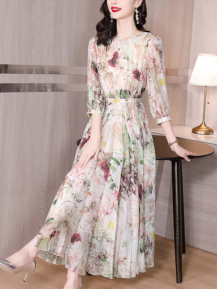 Floral Silk Bodycon Midi Dress - Elegant Office Lady Fashion for Summer Parties