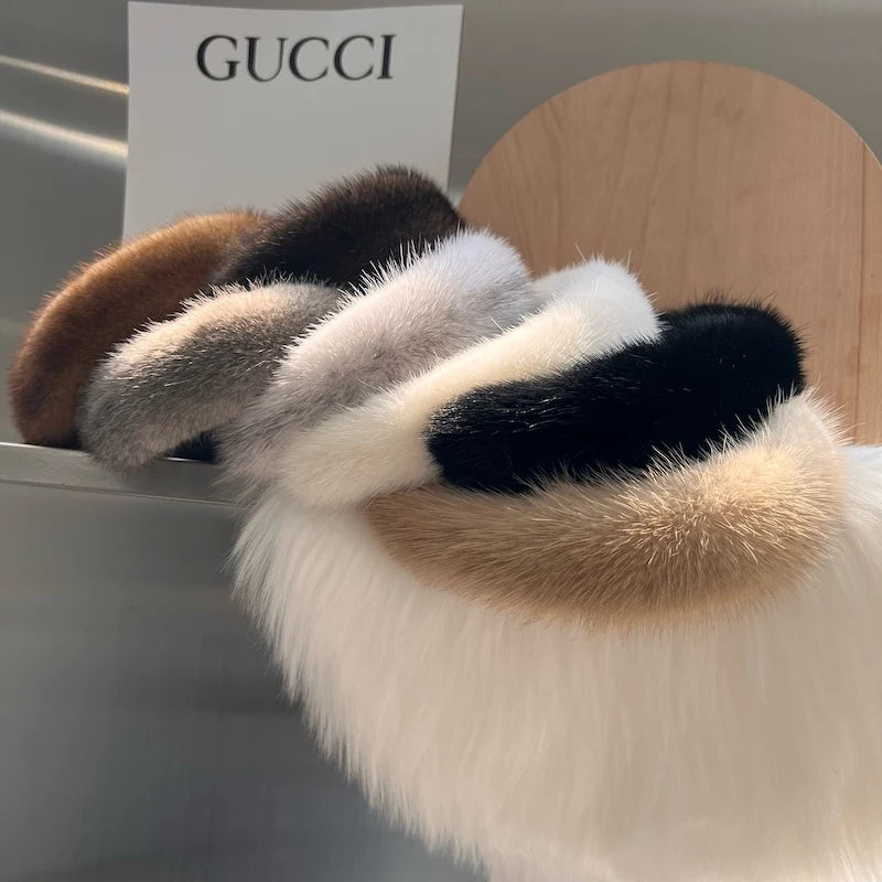 New Style Luxurious Real Mink Fur Band Female Real Mink Fur Headband Women Hair Genuine Fur Accessories Padded Winter Hair Hoop