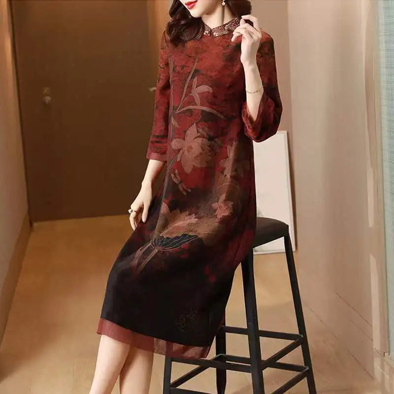 Vintage Floral Midi Dress - Elegant & Casual for Spring/Summer