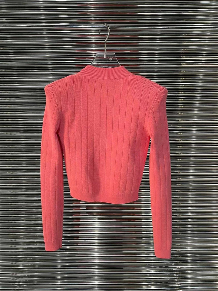 Vintage Button V-Neck Cardigan Sweater - Elegant & Stretchy for Ladies