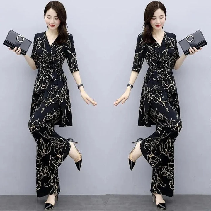 Fashionable Summer Women's Clothing Set: High Waist Wide Leg Pants & Irregular Hem Top