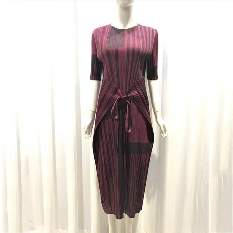 Elegant Striped Bandage Dress | ALSEY Miyake 2024 Summer Collection