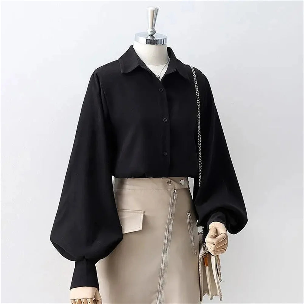 Upgrade Your Wardrobe with Chic White Lantern Sleeve Blouse - Korean Style Fashion for the Modern Woman!