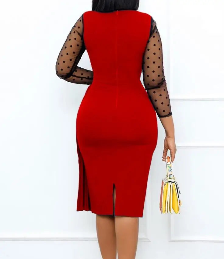 2023 Autumn Mesh Spliced Dress | Elegant Slim Fit | High Waist | OL Commuting