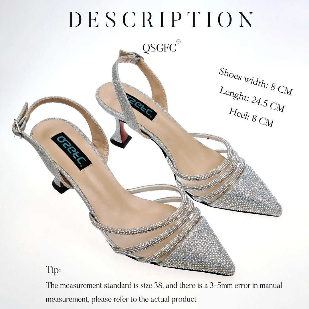 Sparkle in Silver: Elegant Diamond High Heels & Matching Bag for Weddings & Parties