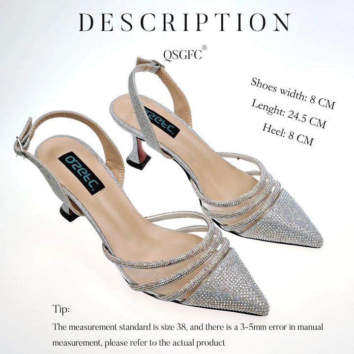 Sparkle in Silver: Elegant Diamond High Heels & Matching Bag for Weddings & Parties
