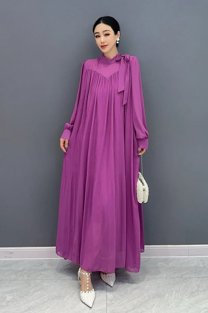 Purple Folds Long Sleeve Dress