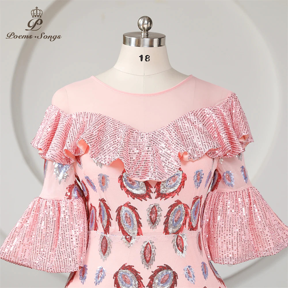 Pink Sequined Mermaid Evening Dress Plus Size