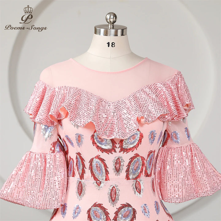 Pink Sequined Mermaid Evening Dress Plus Size