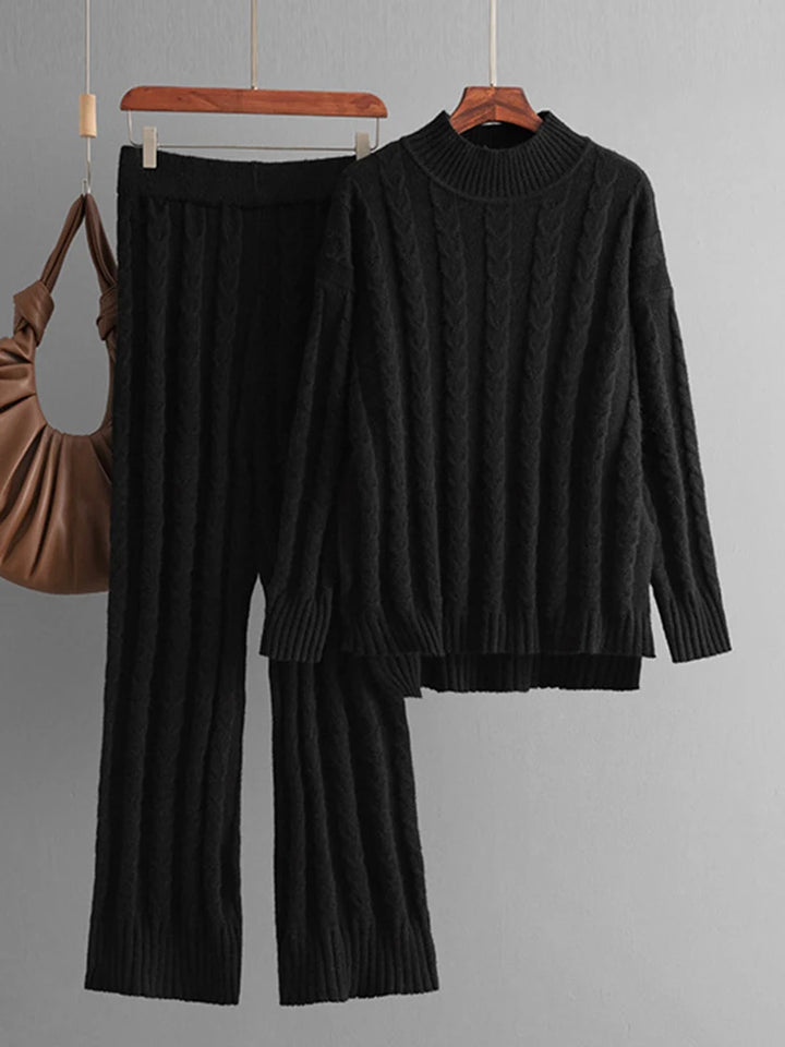 Vintage Knit Sweater + Wide Leg Pants Set