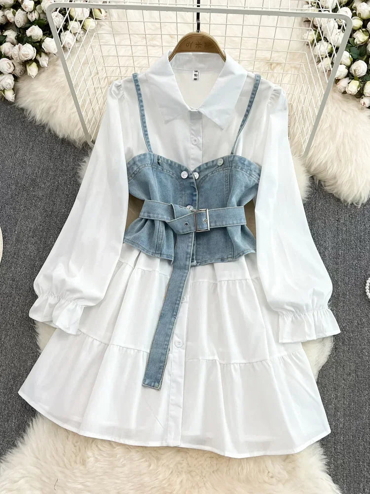 Elegant White Shirt Dress Set