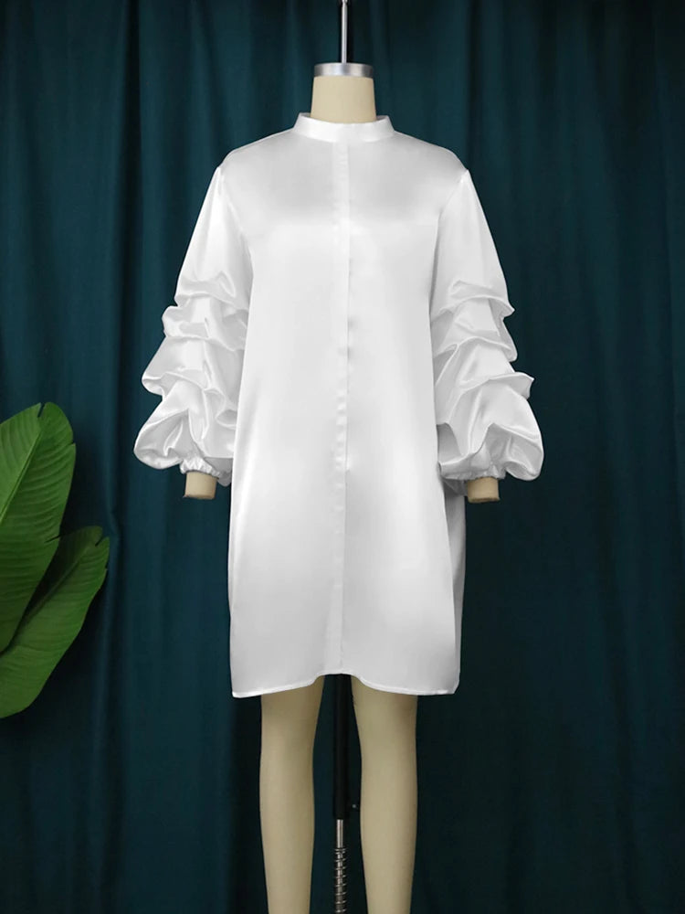 White O Neck Long Sleeve Plus Size Dress