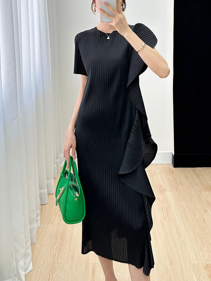 Designer Miyake Pleated One Shoulder Dress - Luxury Summer Evening Wear