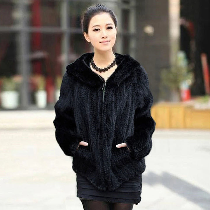 Hand Knitted Women's Natural Mink Fur Coat