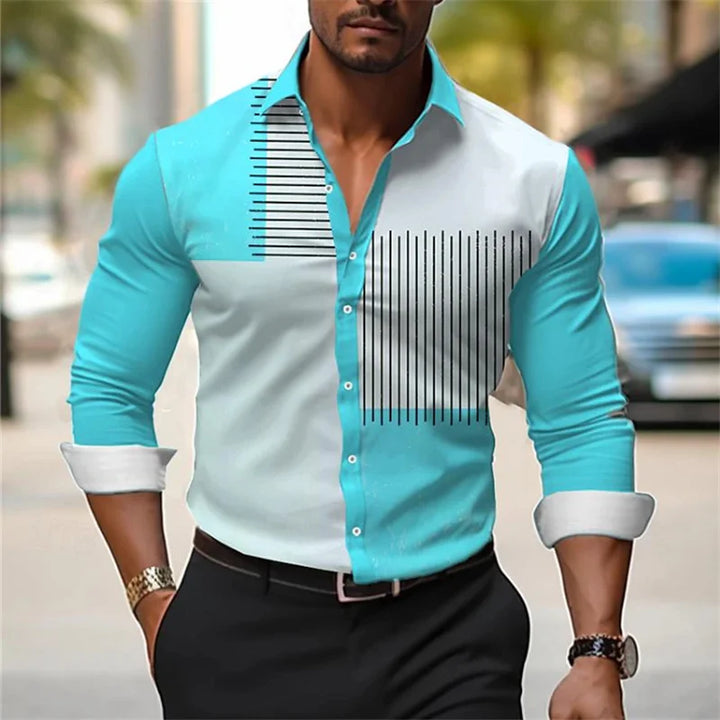 Men's Striped Print Button-Up Shirt