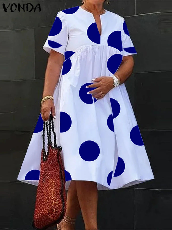 VONDA Bohemian Polka Dot Maxi Dress