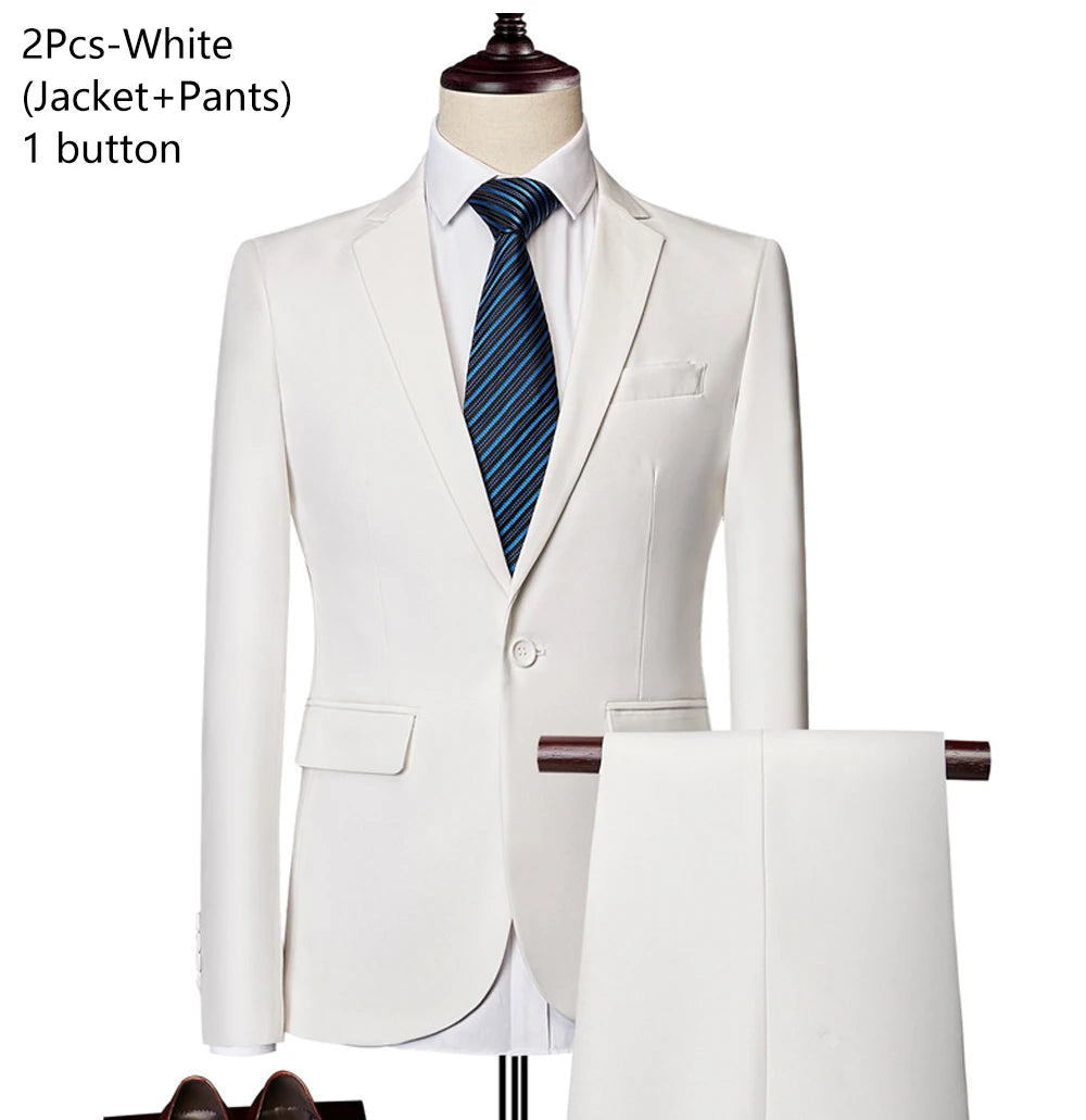 Elegant 3-Piece Men's Wedding Suit Set - Luxury Business Formal Blazers, Vest, and Pants - Free Shipping