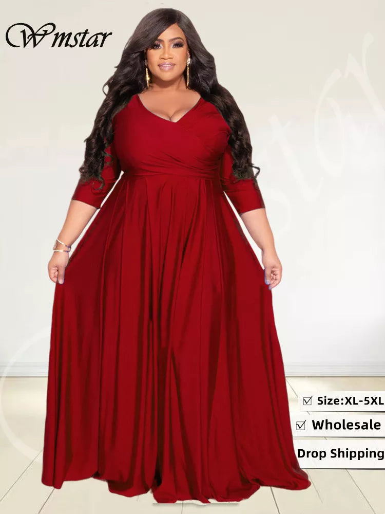 Elegant Plus Size V-Neck Party Maxi Dress