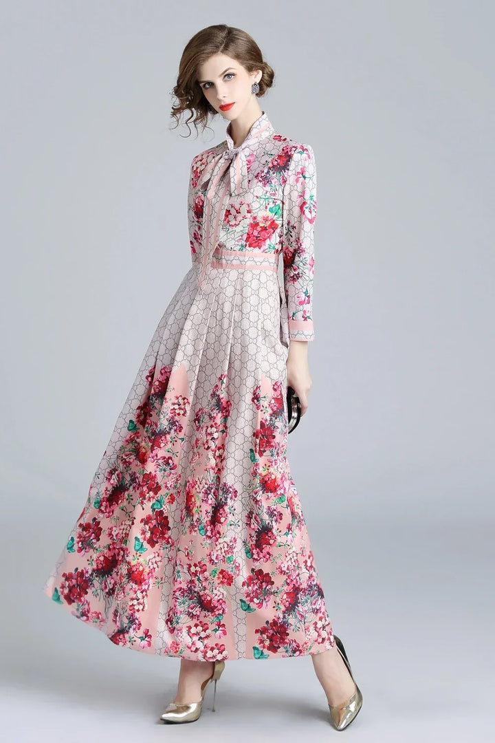 Vintage Floral Print Maxi Dress - Elegant A-line for Women's Party & Vacation