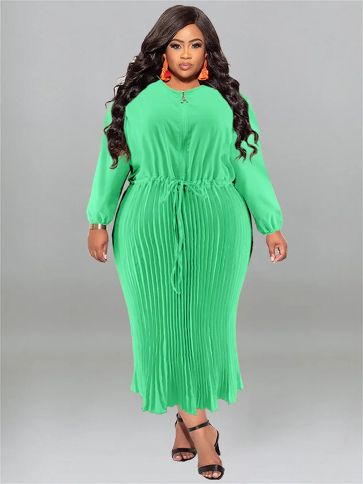 Wmstar Plus Size Women Dress O Neck Fashion High Waist Bandage Elegant Long Sleeve Fall Maxi Dresses Wholesale Dropshipping