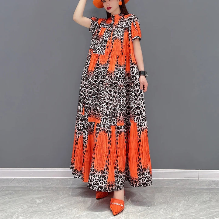 Korean Style Leopard Print Boho Dress - Loose Fit Summer Fashion for Women - JJXD071