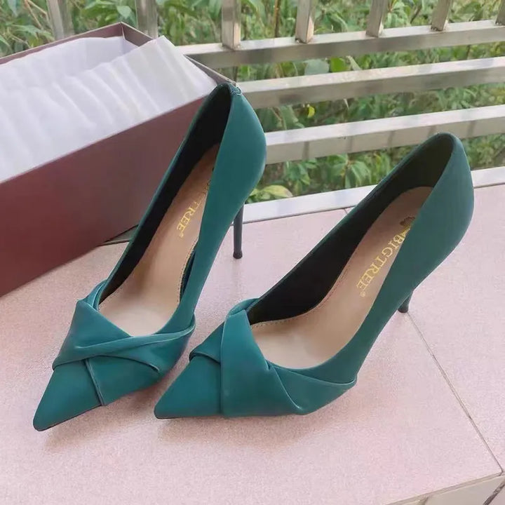 Stylish High Heel Pumps for Women - 7cm/10cm Stiletto, Green/Beige, Wedding/Party Shoes