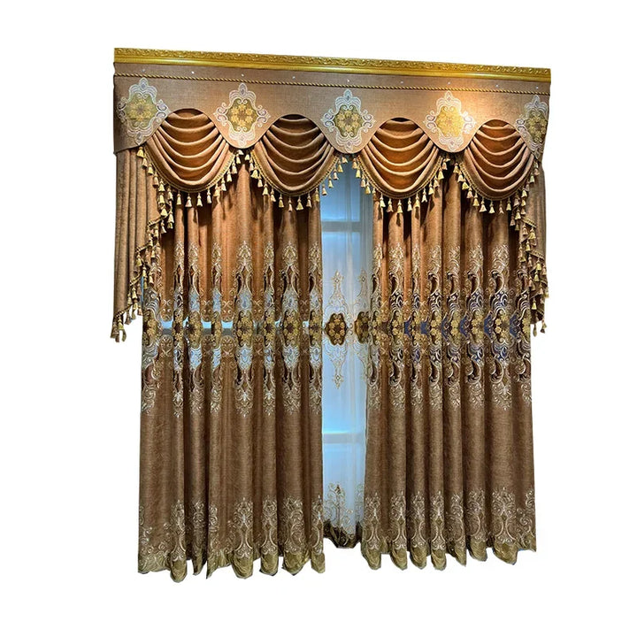 Embroidered Luxury Chenille Curtains for Living Room Bedroom Villa Noble Coffee Valance Tulle Shading High-end Customization