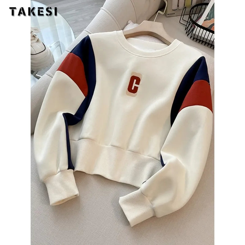 Korean Fashion Two-Piece Set: Letter Print Sweatshirt + Drawstring Trousers