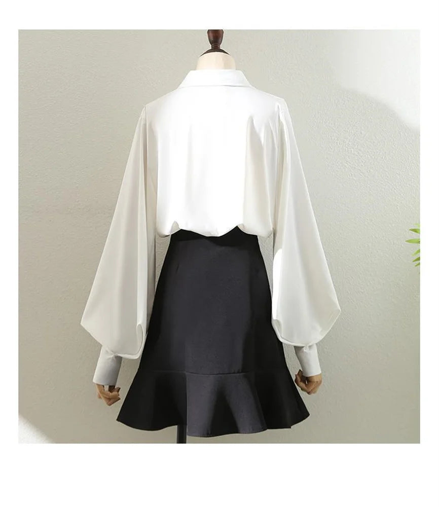 Upgrade Your Wardrobe with Chic White Lantern Sleeve Blouse - Korean Style Fashion for the Modern Woman!