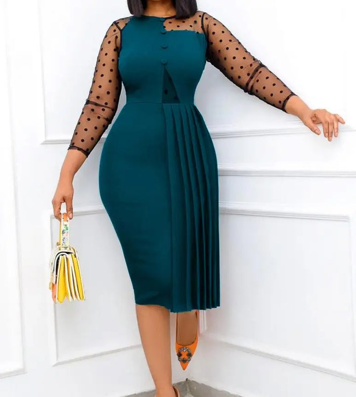 2023 Autumn Mesh Spliced Dress | Elegant Slim Fit | High Waist | OL Commuting